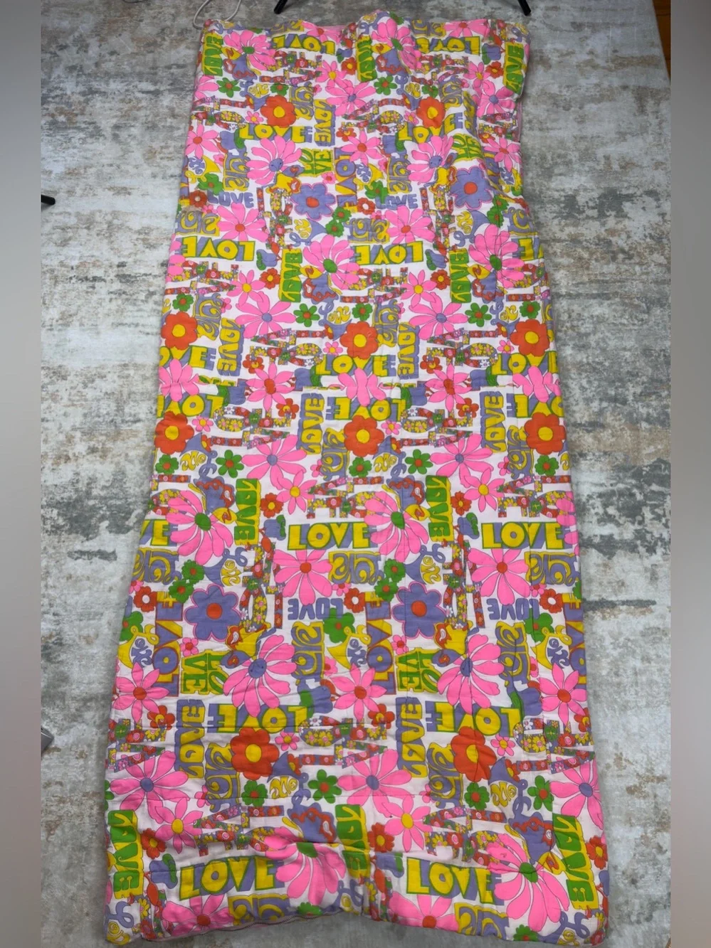 Vintage Groovy Floral Sleeping Bag Flower Power LOVE Pink Retro 60s